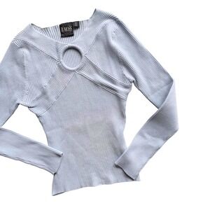 Womens Light Blue Ribbed Long sleeve top O-Ring Y2K snatched aesthetic Going out